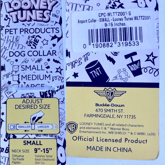 2/$20 NEW LOONEY TUNES Dog Pet Collar Adjustable SMALL 9” - 15” Neck Size Brown - Picture 6 of 16